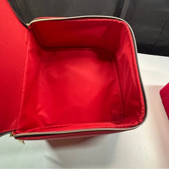 2 Estee Lauder Bags Double Train Case Red Velvet Professional Hard Zipper Bow - Picture 8 of 16